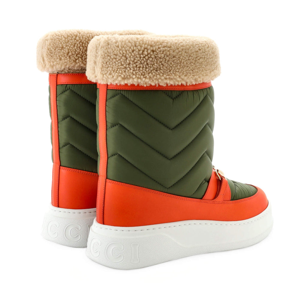 Women's Horsebit Cold Weather Flat Boots Matelasse Nylon and Leather with Shearling