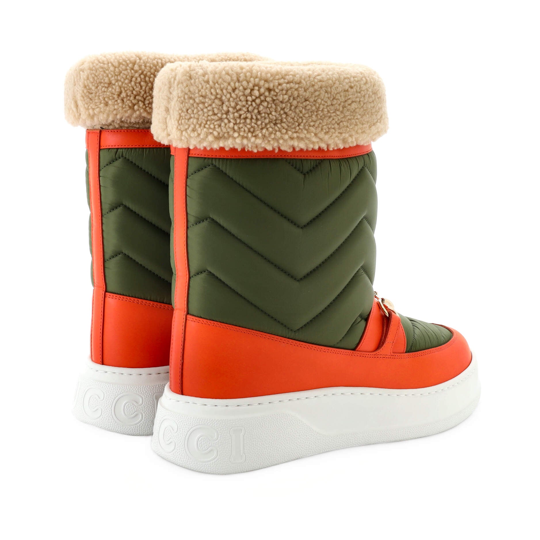 Women's Horsebit Cold Weather Flat Boots Matelasse Nylon and Leather with Shearling