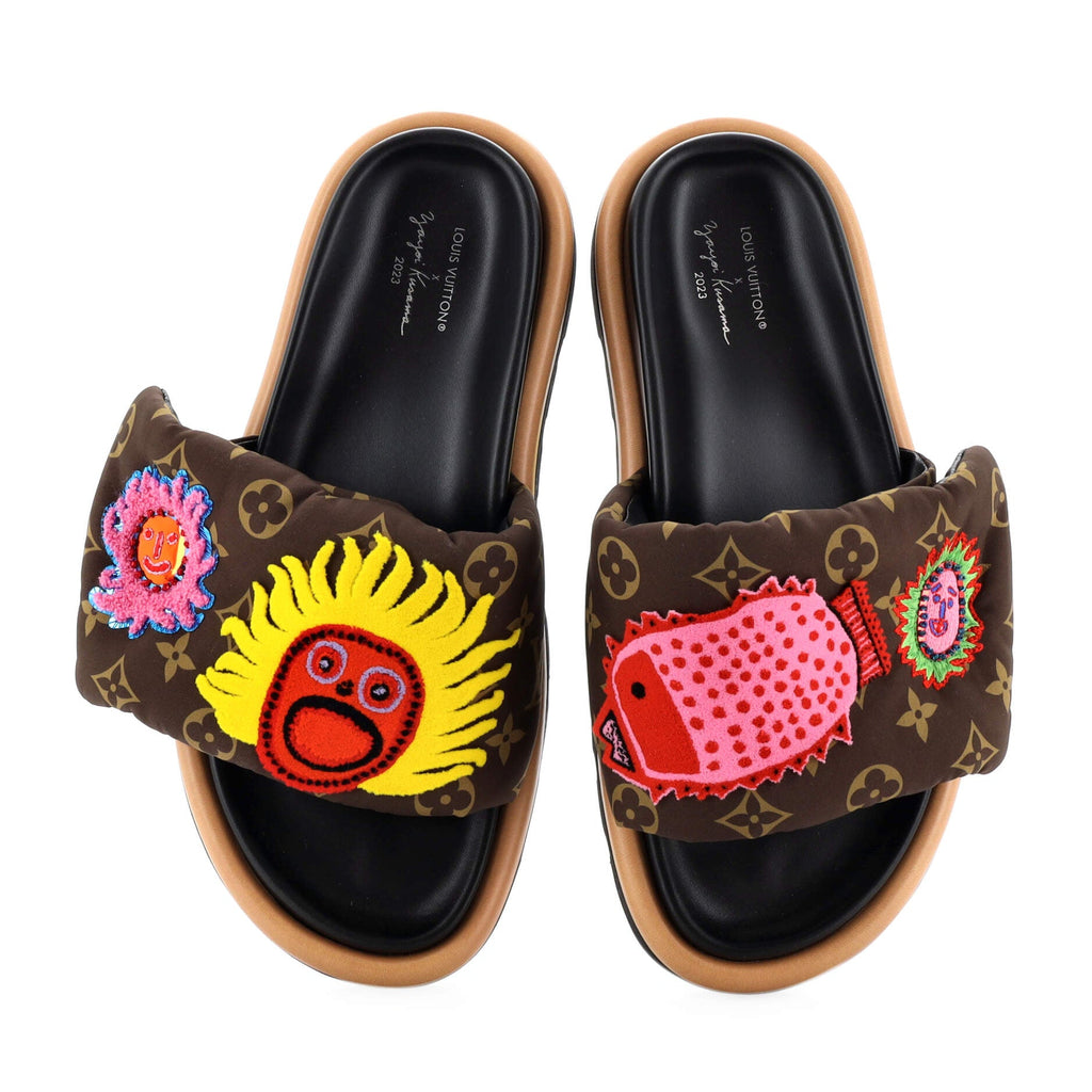 Women's Pool Pillow Comfort Mule Sandals Yayoi Kusama Faces Monogram Nylon