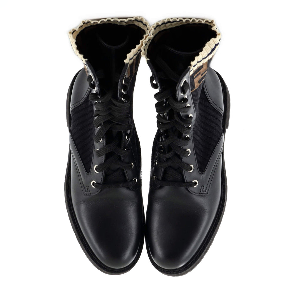 Women's Rockoko Combat Boots Leather and Zucca Knit Stretch Fabric