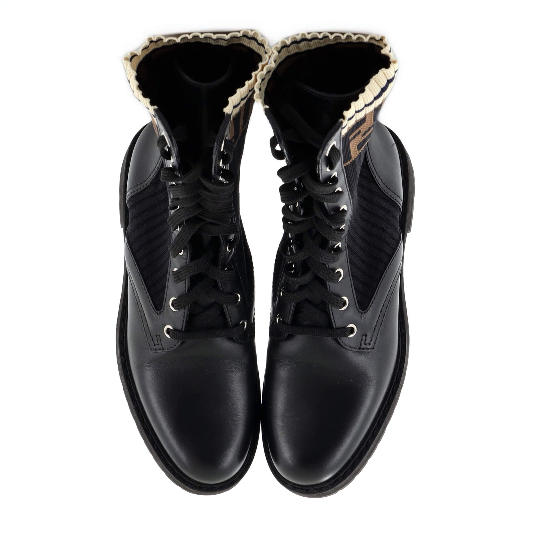 Women's Rockoko Combat Boots Leather and Zucca Knit Stretch Fabric
