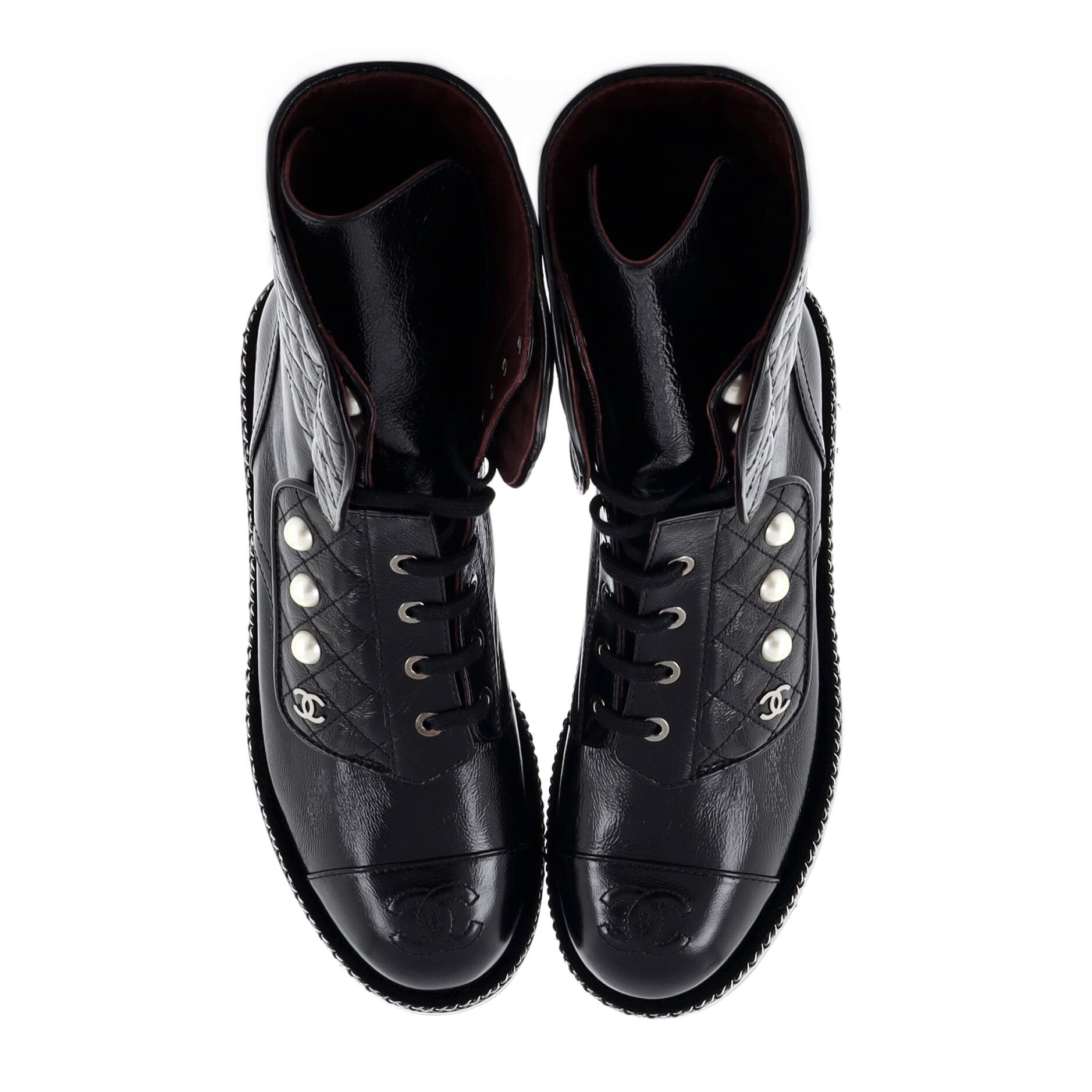 Women's CC Cap Toe Chain Combat Boots Quilted Leather