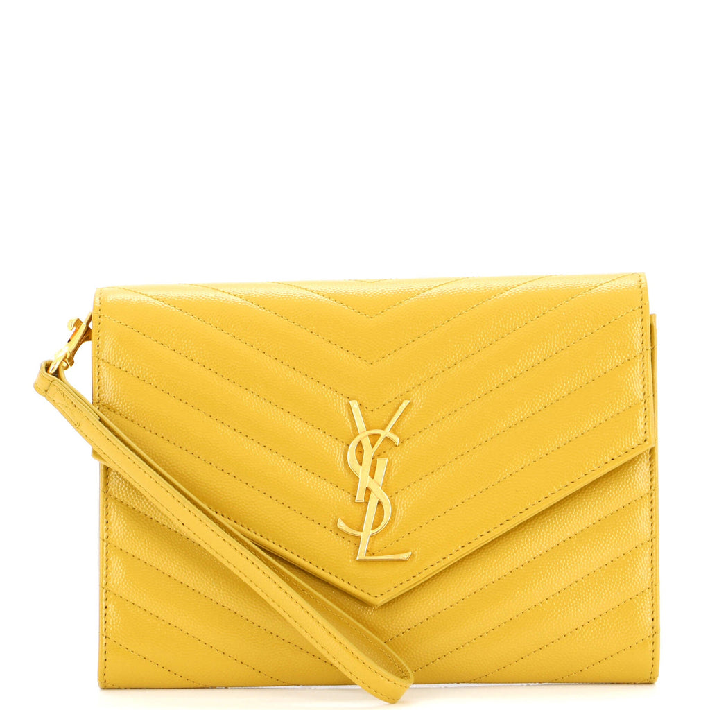 Classic Monogram Envelope Wristlet Clutch Matelasse Chevron Leather