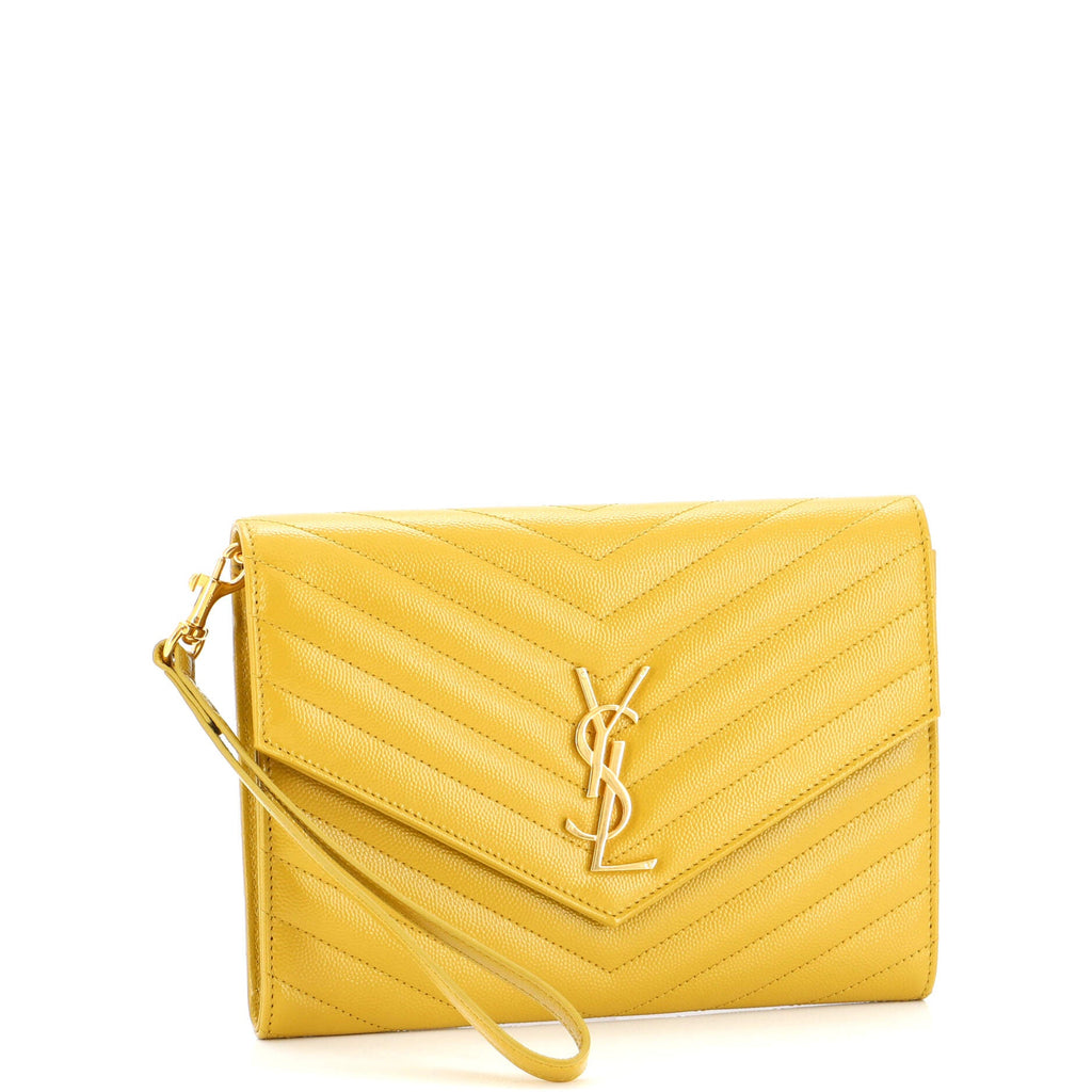 Classic Monogram Envelope Wristlet Clutch Matelasse Chevron Leather