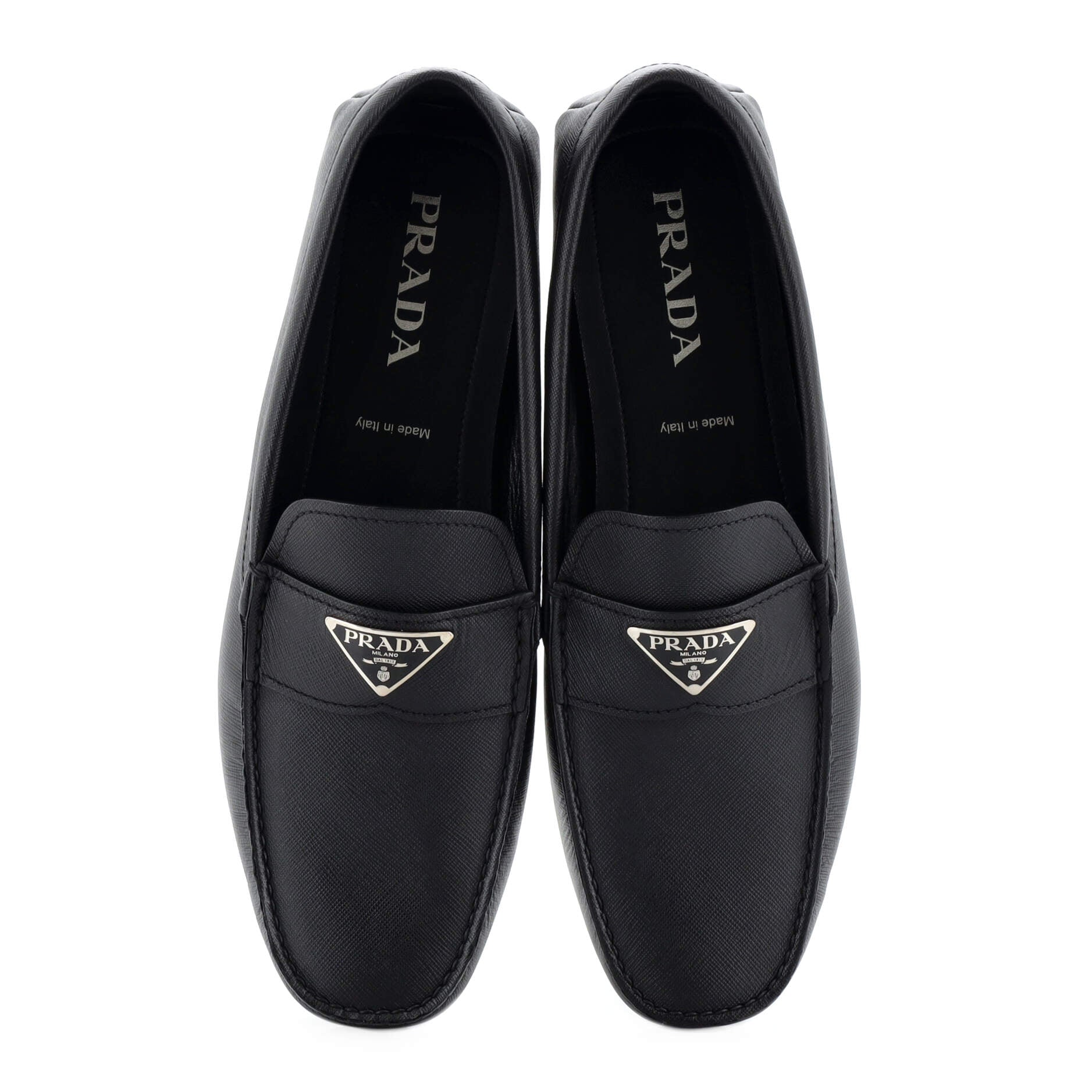 Men's Triangle Logo Driver Loafers Saffiano Leather