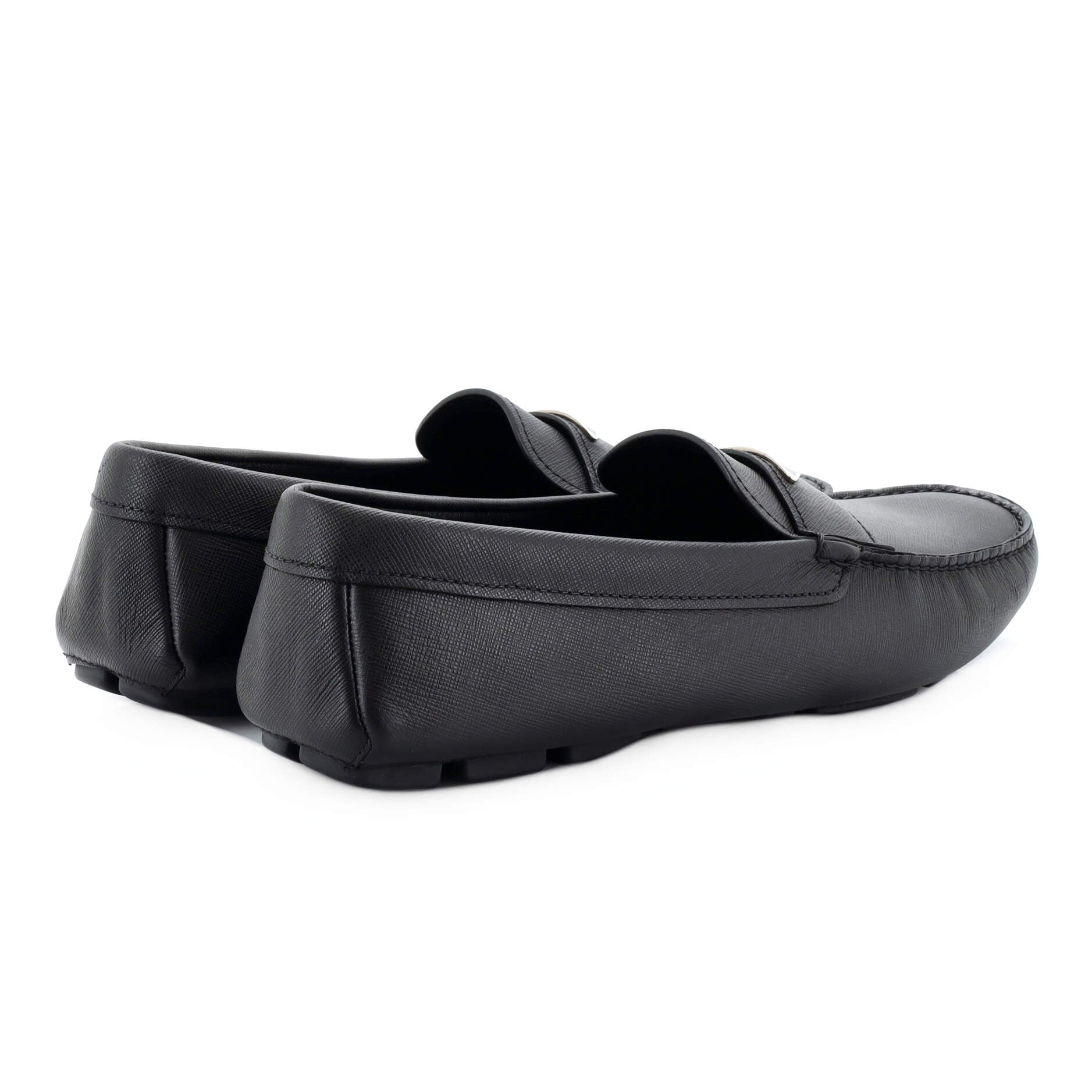 Men's Triangle Logo Driver Loafers Saffiano Leather