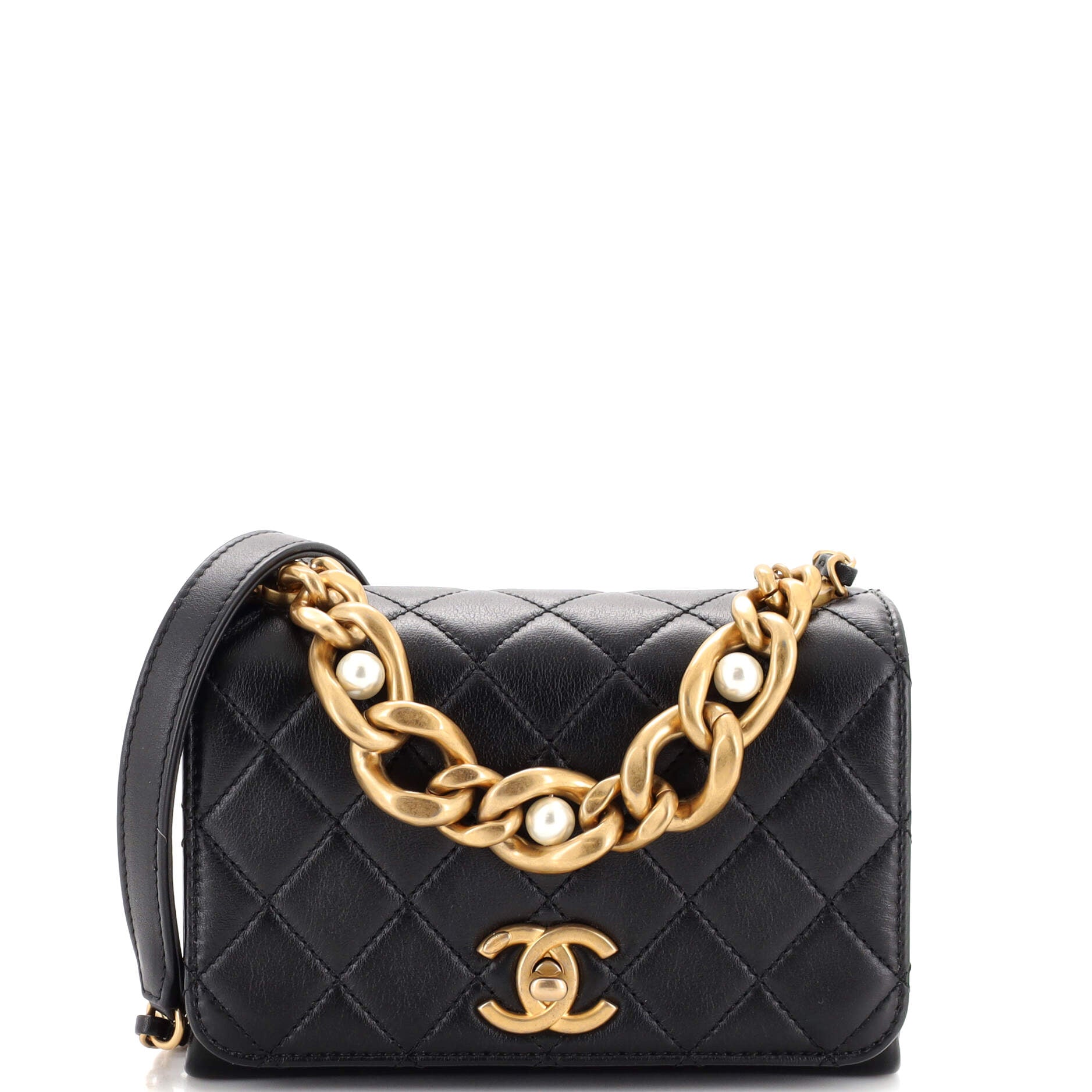 Pearl Boy Chain Flap Bag Quilted Calfskin Mini