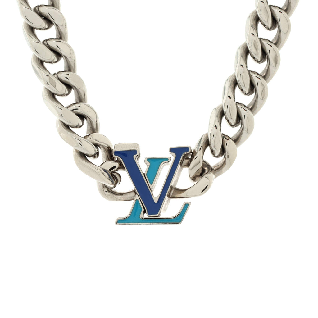 LV Logo Chain Necklace Enamel and Metal