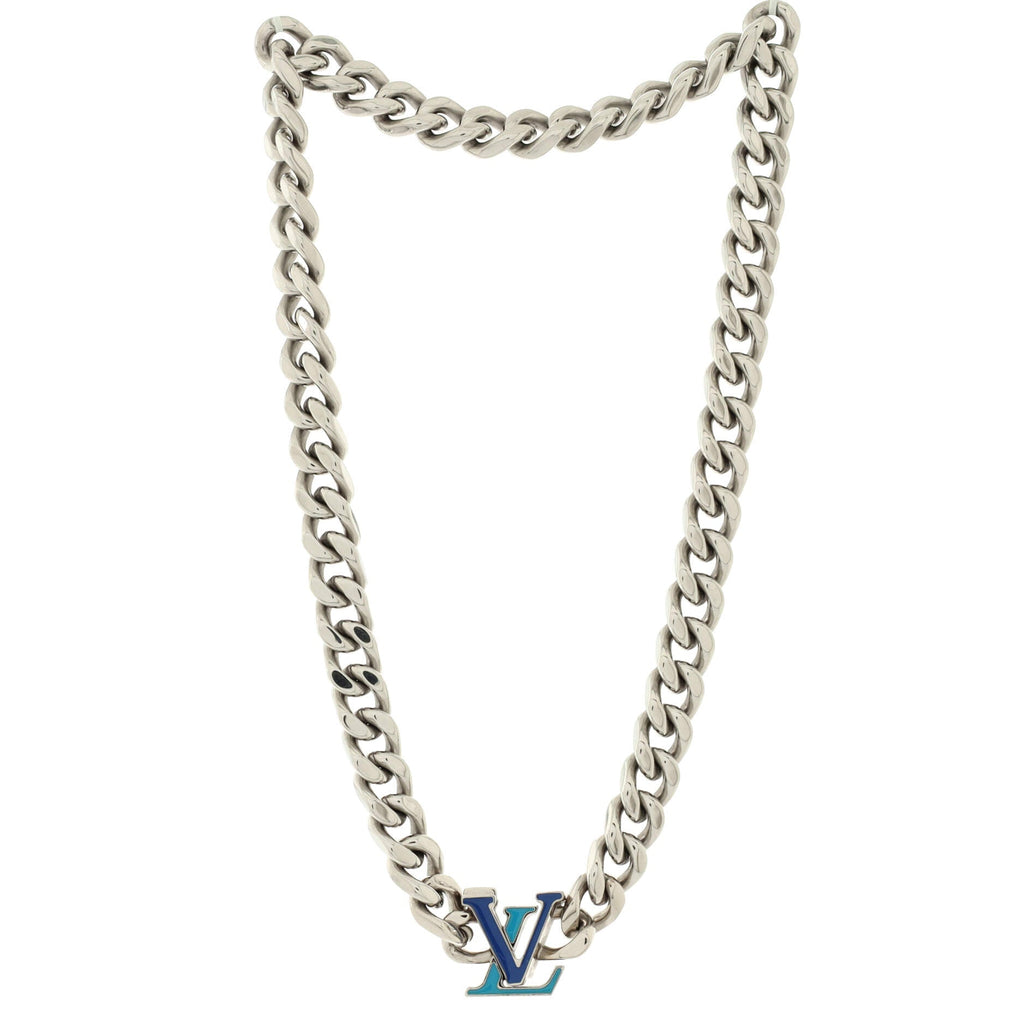 LV Logo Chain Necklace Enamel and Metal