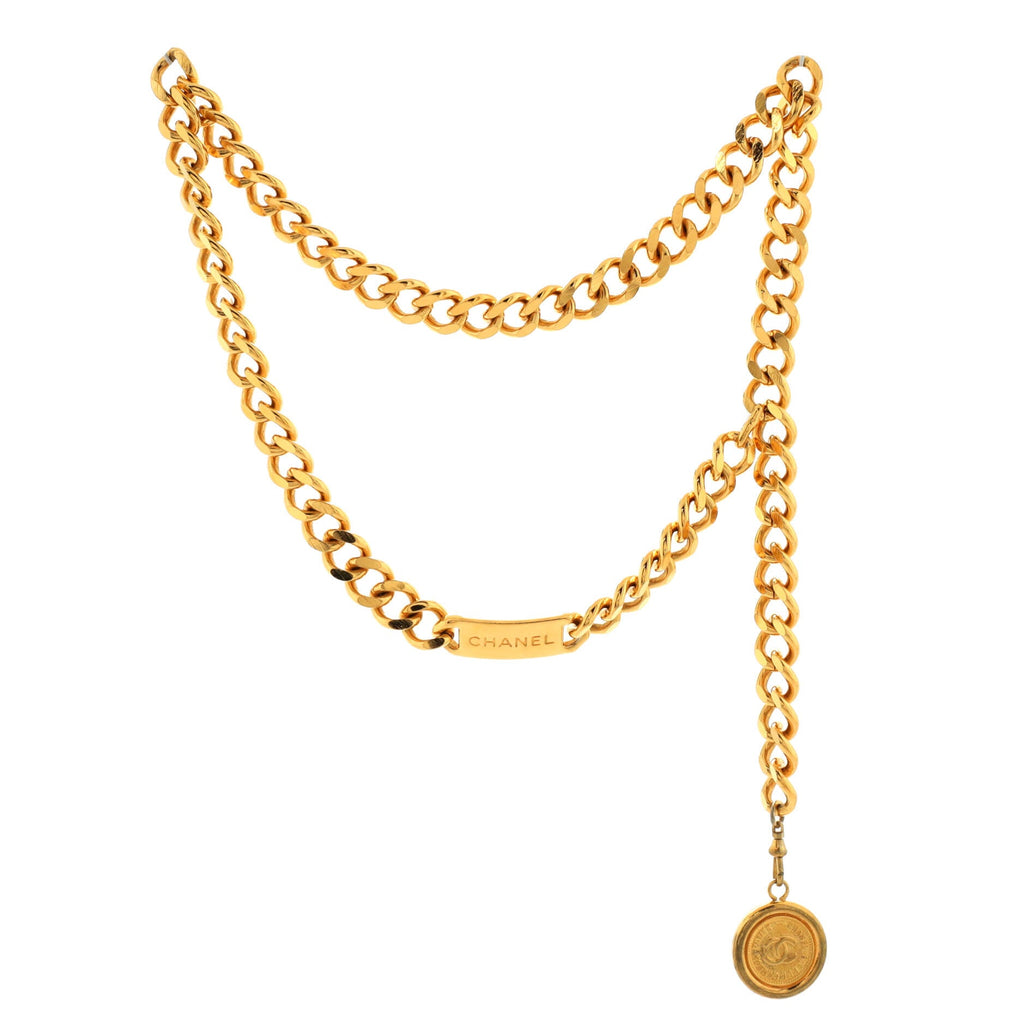 Vintage Medallion Logo Chain Belt Metal 90