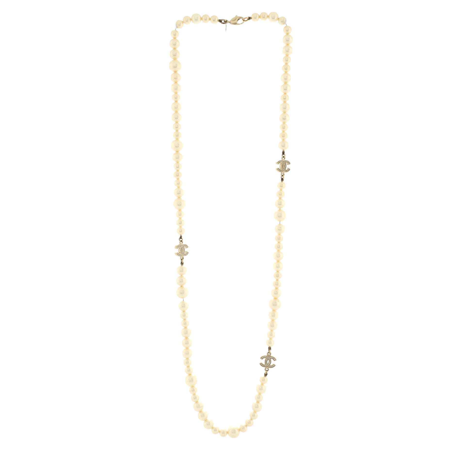 CC Station Long Necklace Metal with Faux Pearls and Crystals