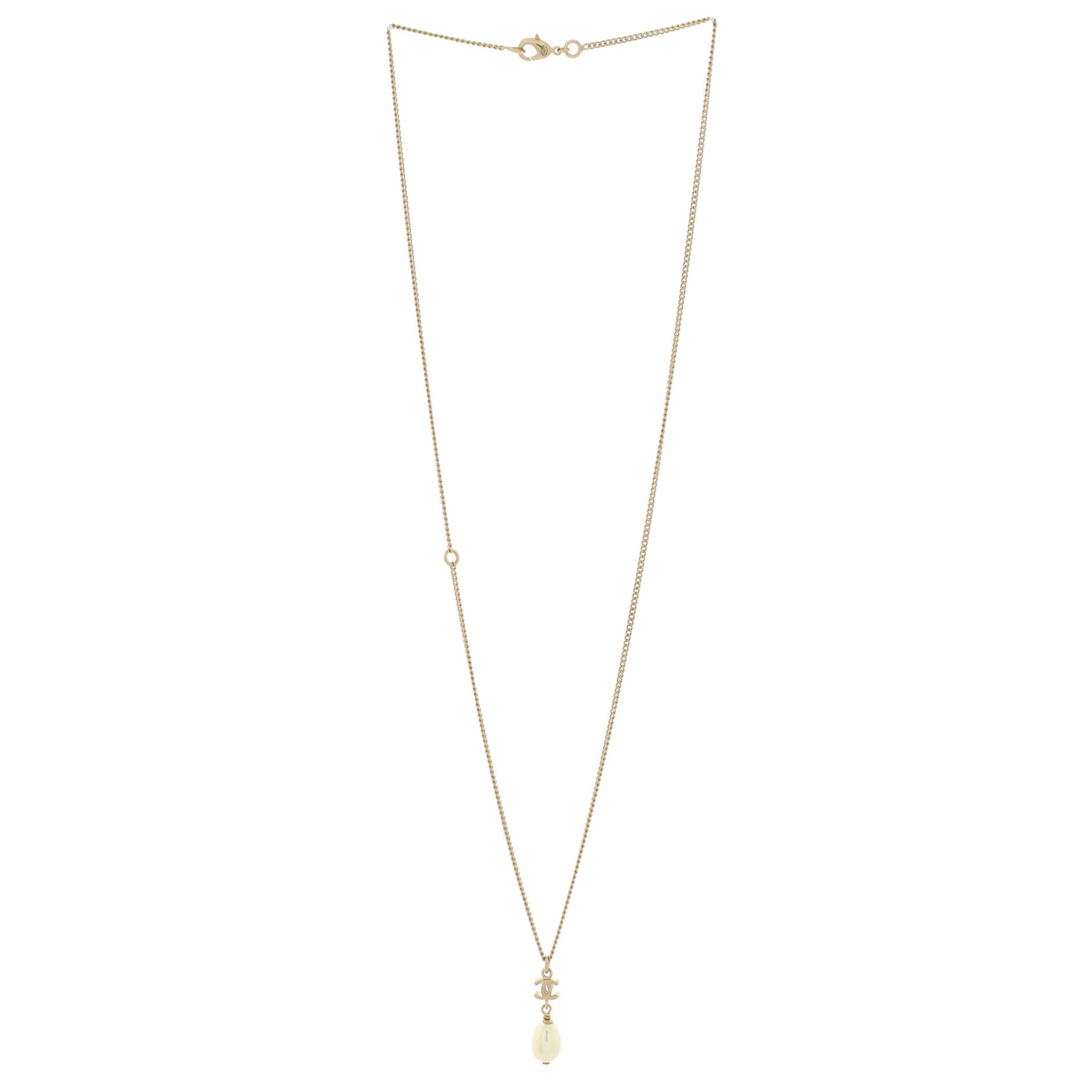 CC Drop Pendant Necklace Metal with Faux Pearl