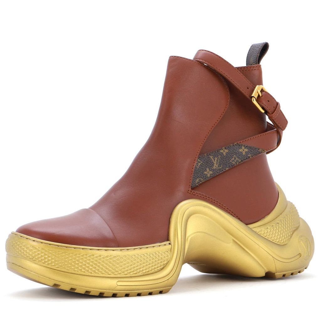 Women's Archlight Buckle Strap Ankle Boots Leather with Monogram Canvas