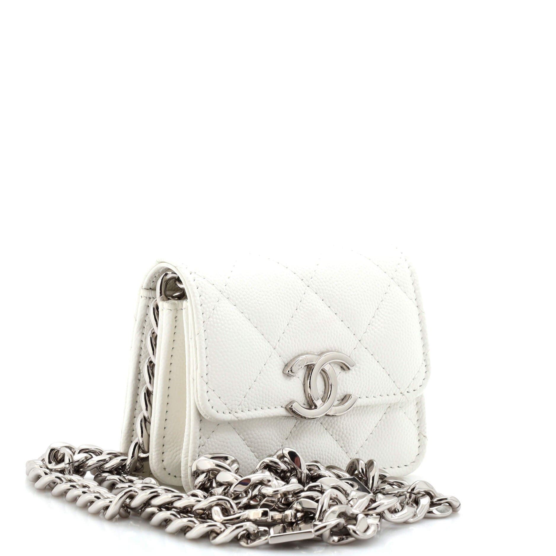 Coco Enamel Strap Flap Clutch with Chain Quilted Caviar Mini