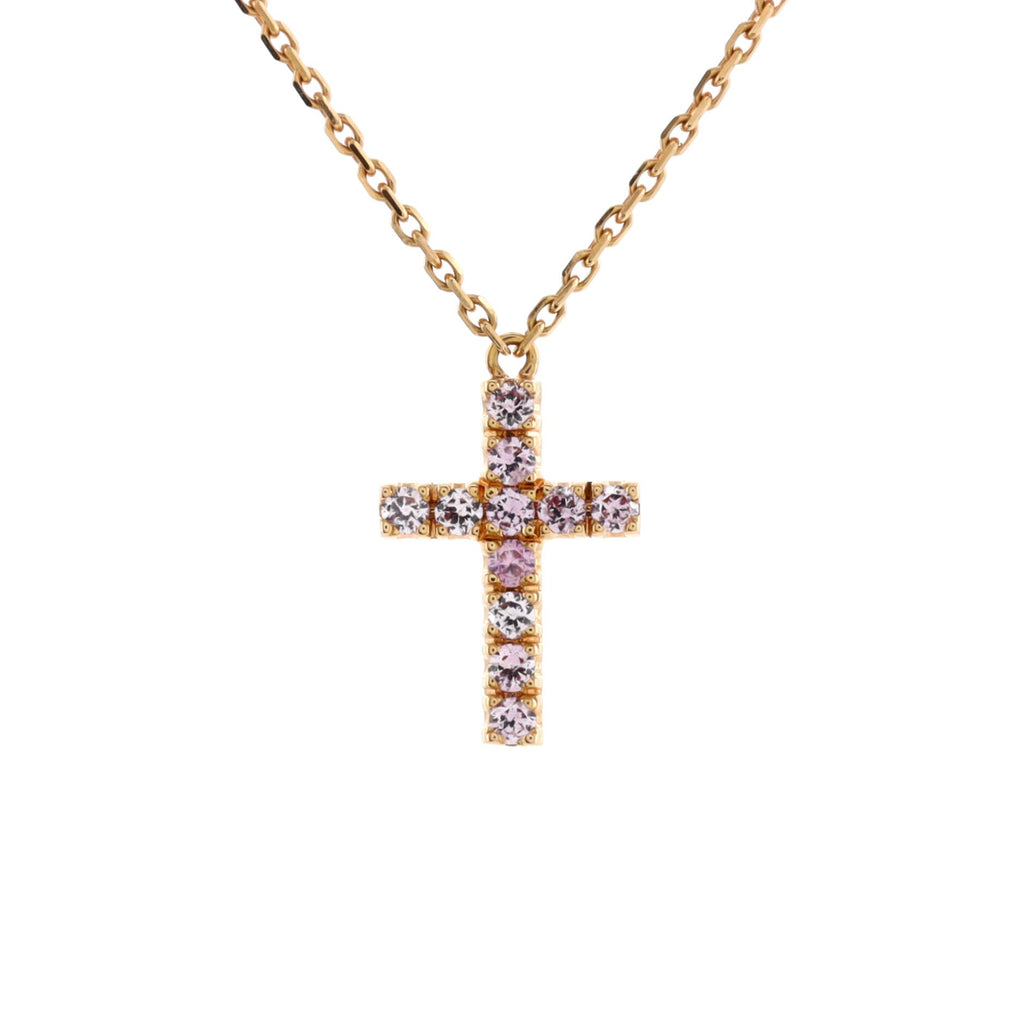 Cross Pendant Necklace 18K Rose Gold with Pink Sapphires
