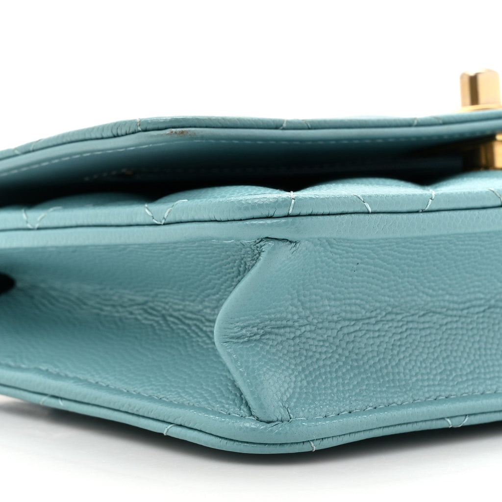 Caviar Quilted Glitter CC Roller Skate Wallet on Chain WOC Light Blue