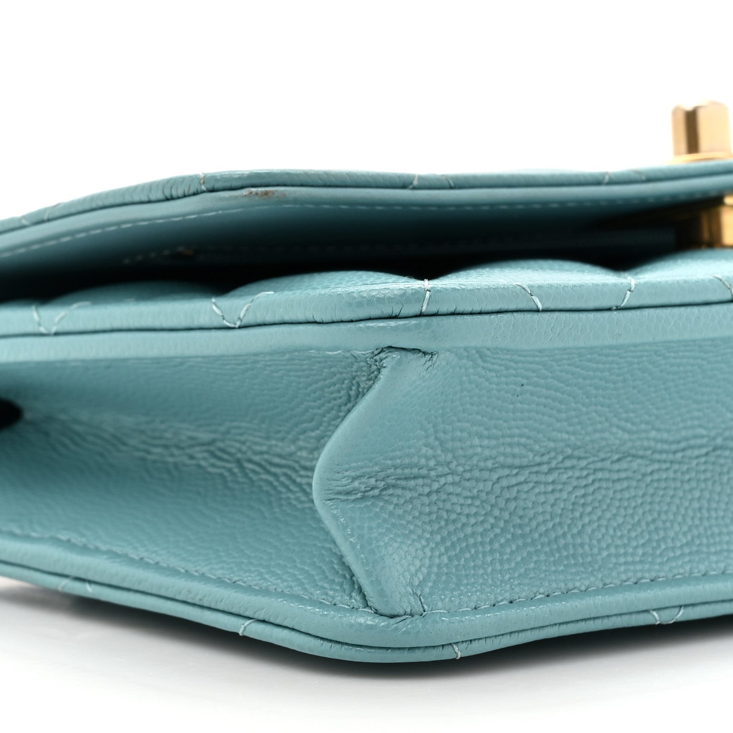 Caviar Quilted Glitter CC Roller Skate Wallet on Chain WOC Light Blue