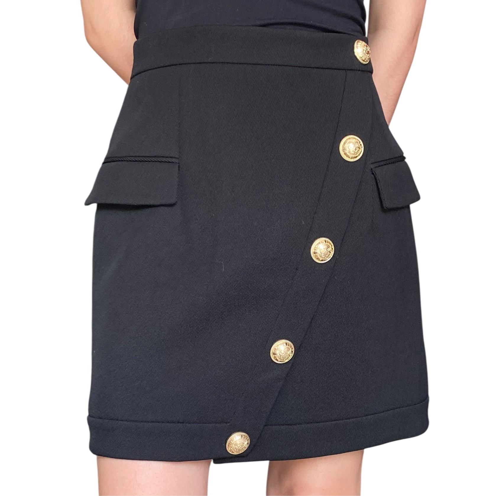 Balmain Black Gold Button Mini Skirt - 40