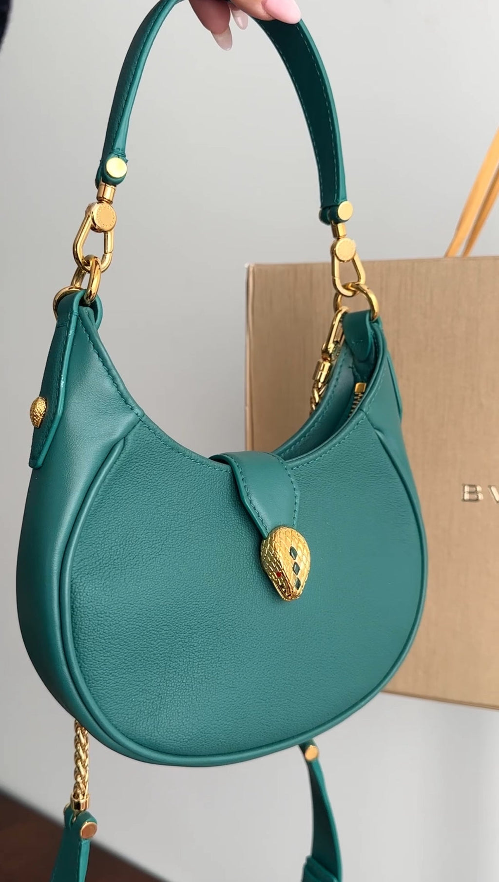 Bvlgari Serpenti Forever Emerald Green Ellipse Hobo Bag