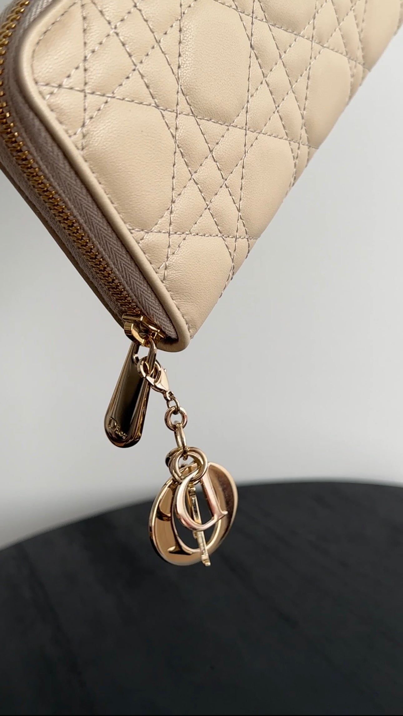 Christian Dior Lady Dior Light Beige Cannage Lambskin Voyageur Wallet