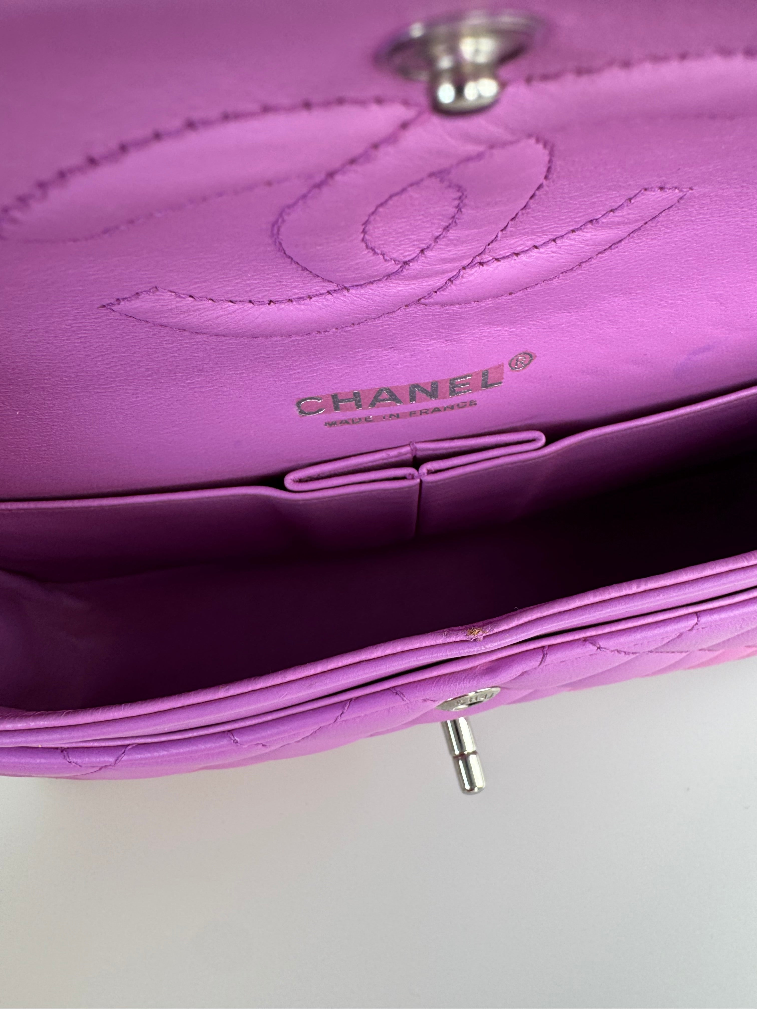Chanel Medium Classic Double Flap Bag in Purple Leliac Lambskin Leather Silver Hardware