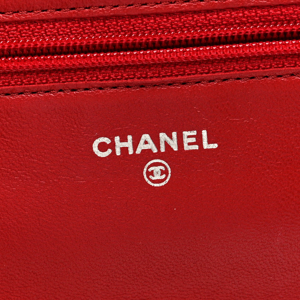 Lambskin Quilted Wallet On Chain WOC Red