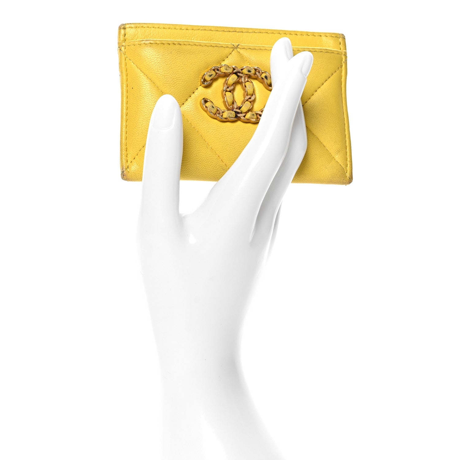 Lambskin Quilted Chanel 19  Holder Yellow