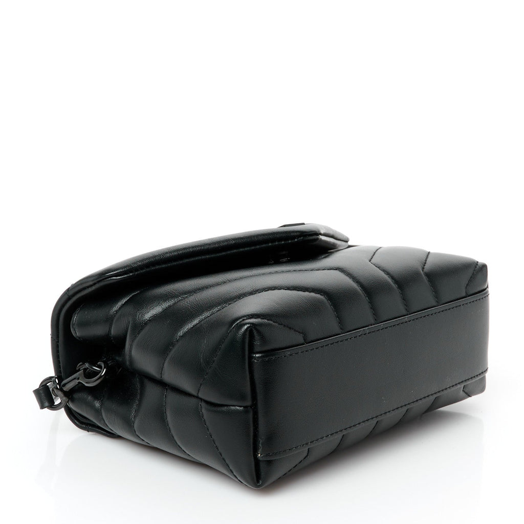 Calfskin Y Quilted Monogram Monochrome Toy Loulou Crossbody Bag Black