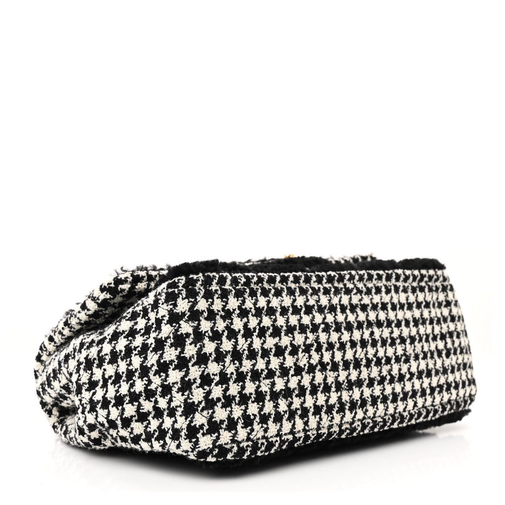 Shearling Tweed Jumbo Single Flap Black White