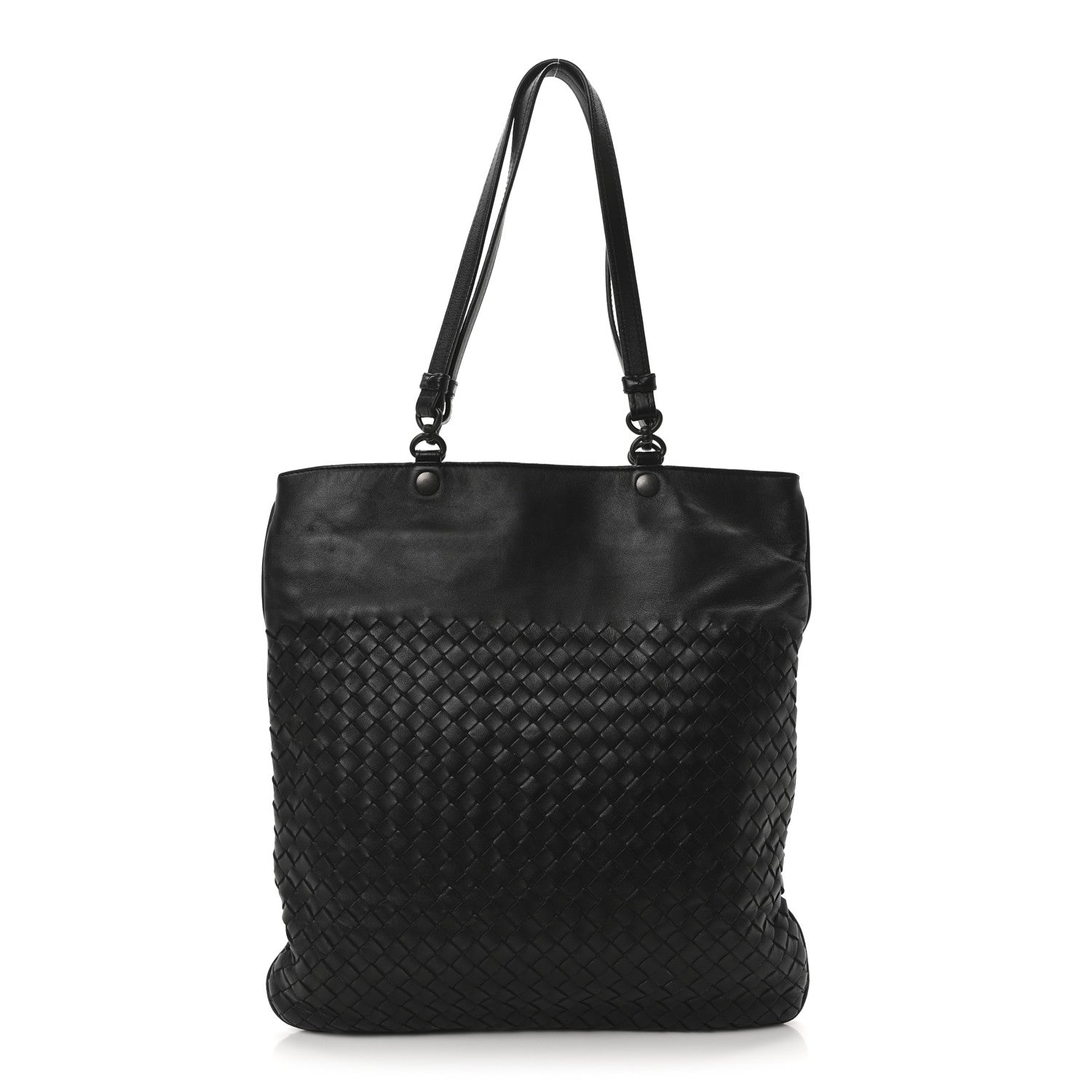 Nappa Intrecciato Flat Shoulder Bag Black