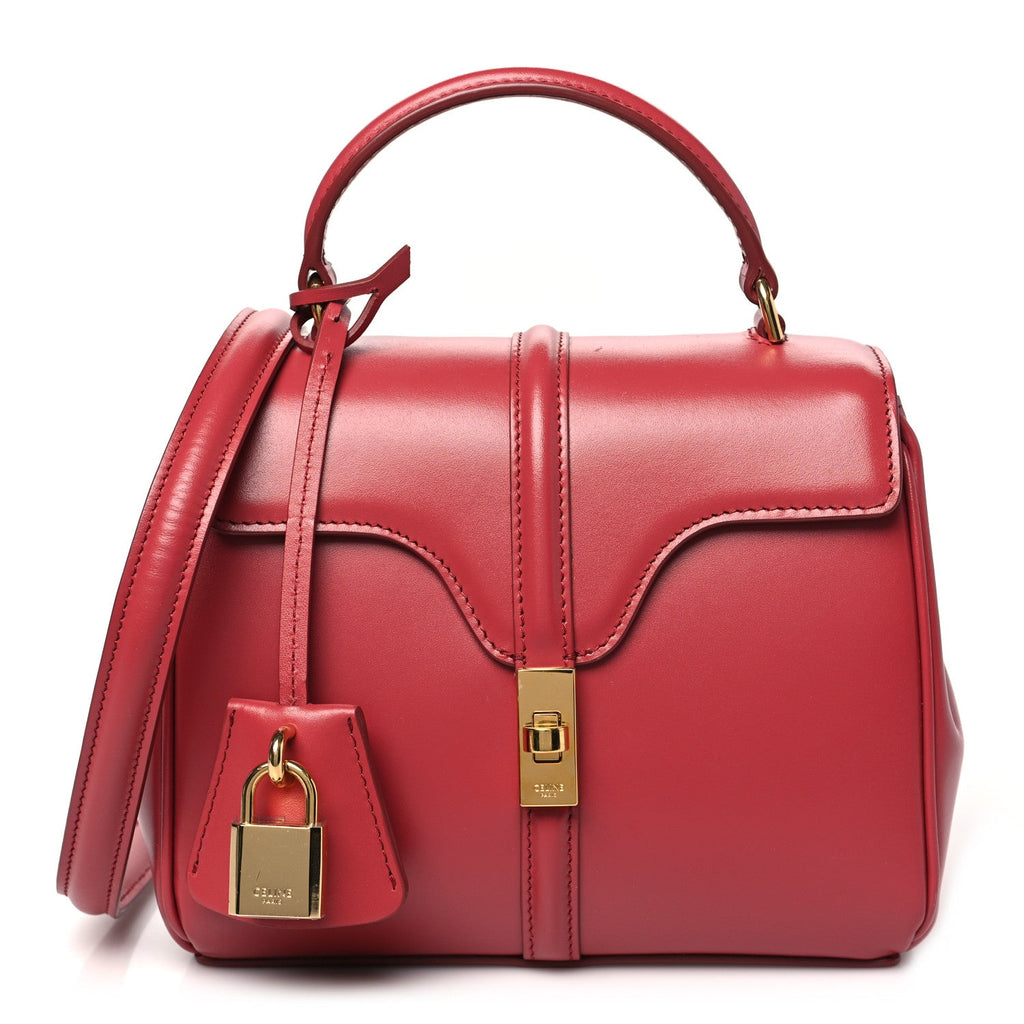 Satinated Calfskin Mini 16 Top Handle Bag Raspberry
