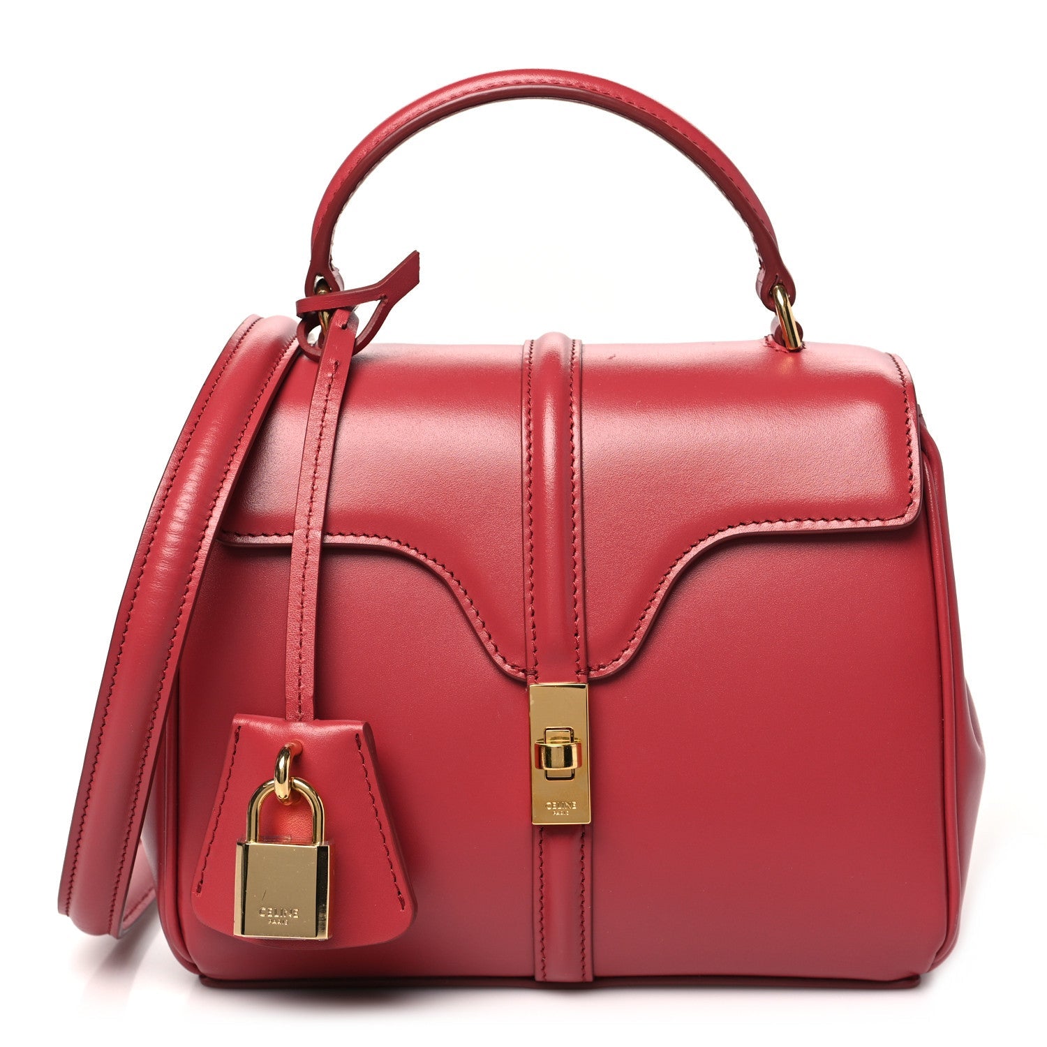 Satinated Calfskin Mini 16 Top Handle Bag Raspberry