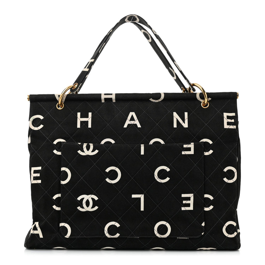 Canvas Printed Quilted Logo Tote Black White