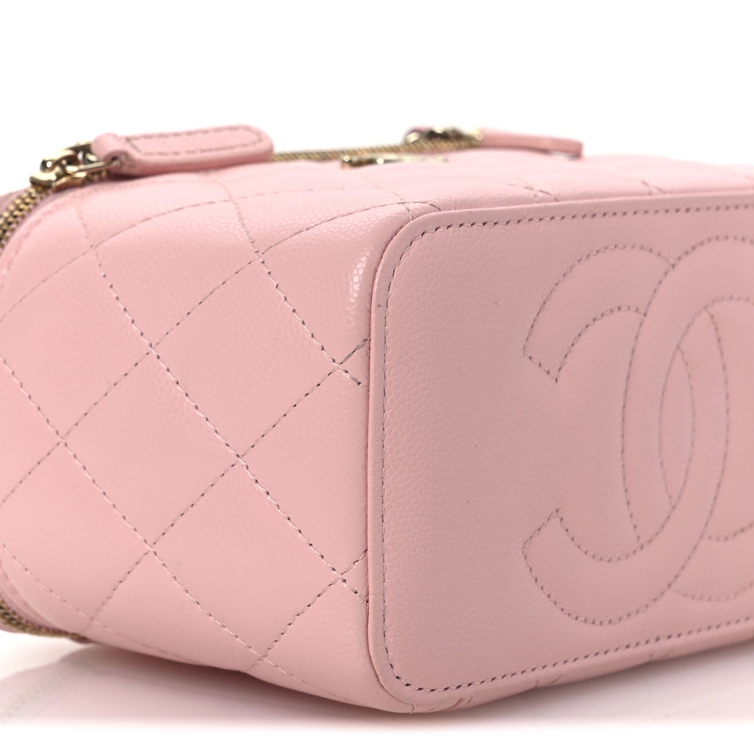 Caviar Quilted  Vanity Case With Chain Pink