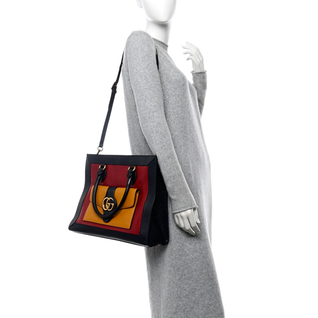New Sakai Calfskin Lux Tri-Color Medium Dahlia Shoulder Bag New Cherry Red Sun Oil Blue