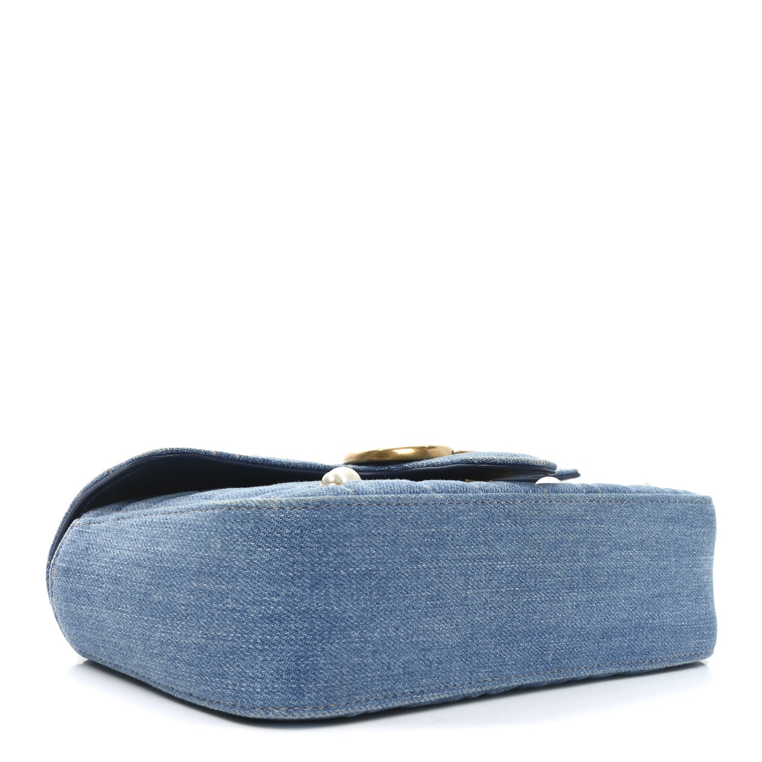 Denim Matelasse Pearl Studded Mini GG Marmont Shoulder Bag Blue