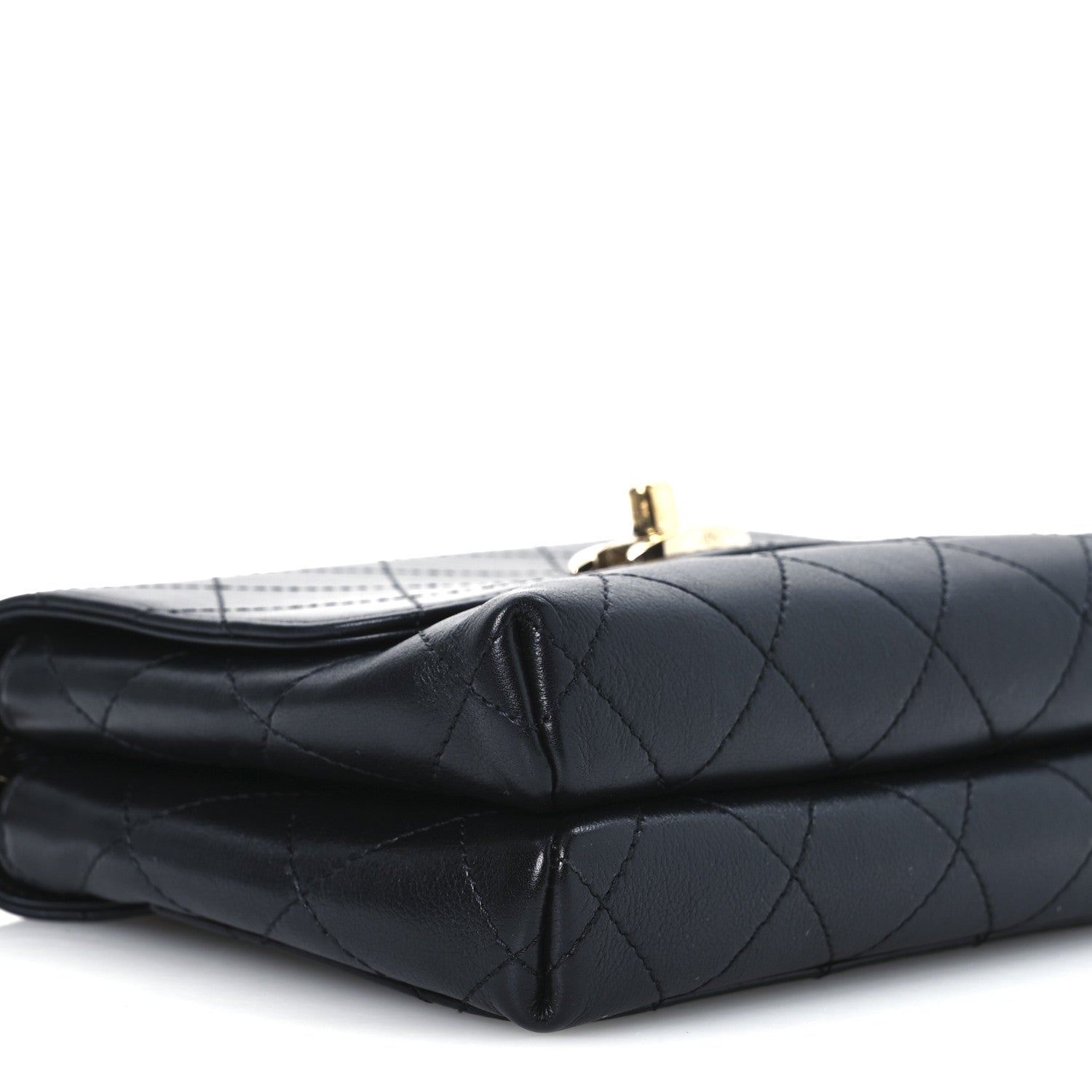 Calfskin Quilted Small Double Pocket Top Handle Flap Black