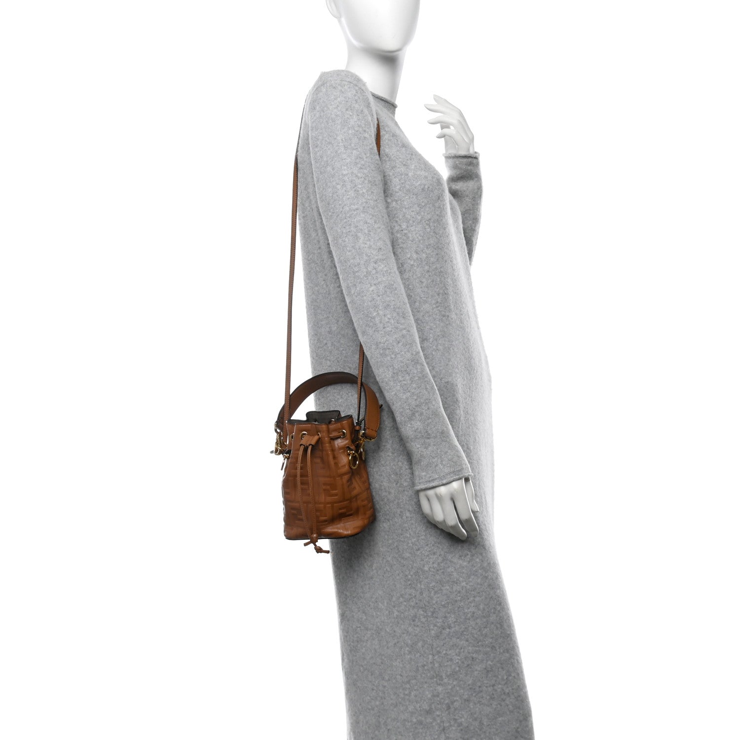 Vitello Cristallo Nature F is Fendi FF 1974 Embossed Mini Mon Tresor Bucket Bag Cuoio