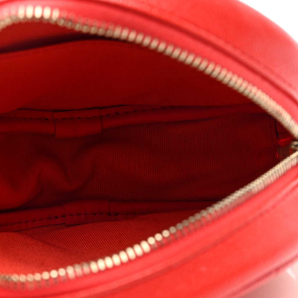 Caviar Quilted Round Clutch With Chain Red