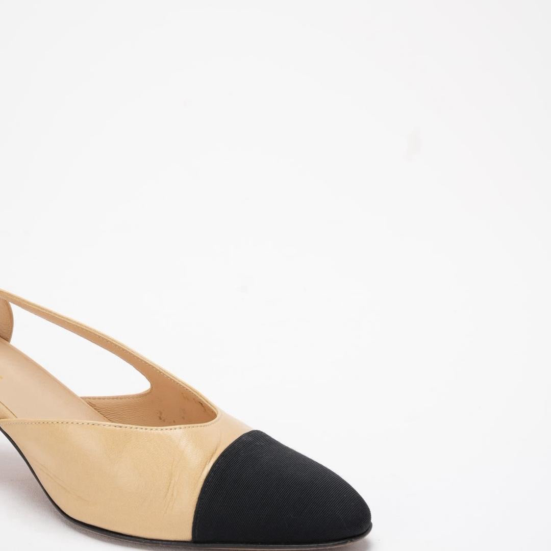 Chanel Black / Beige Cap Toe Slingback 39.5