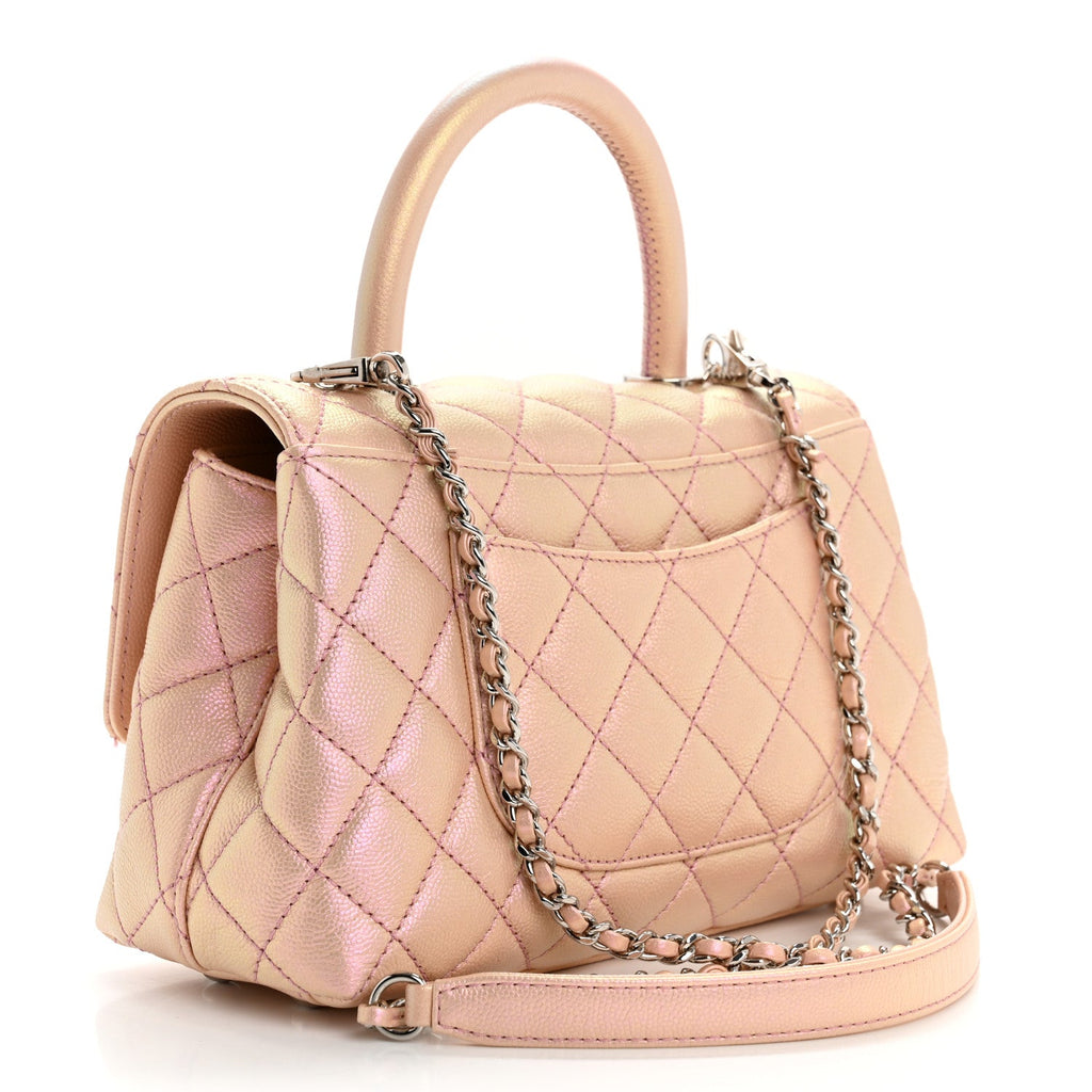 Iridescent Caviar Quilted Mini Coco Handle Flap Light Pink