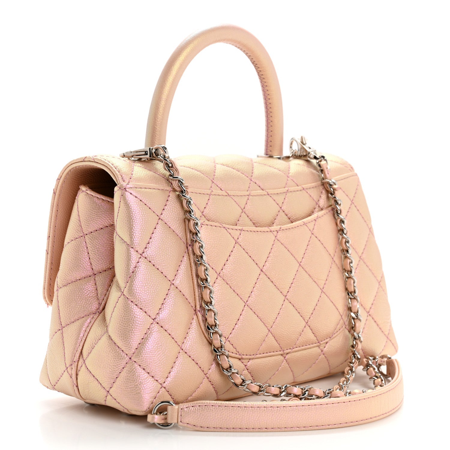 Iridescent Caviar Quilted Mini Coco Handle Flap Light Pink