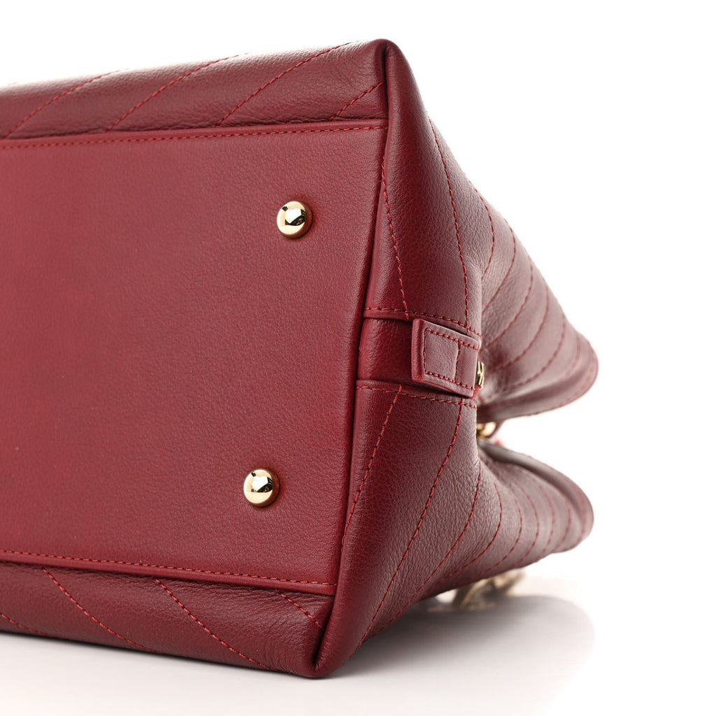 Calfskin Stitched Small Chevron Chic Shopping Bag Red
