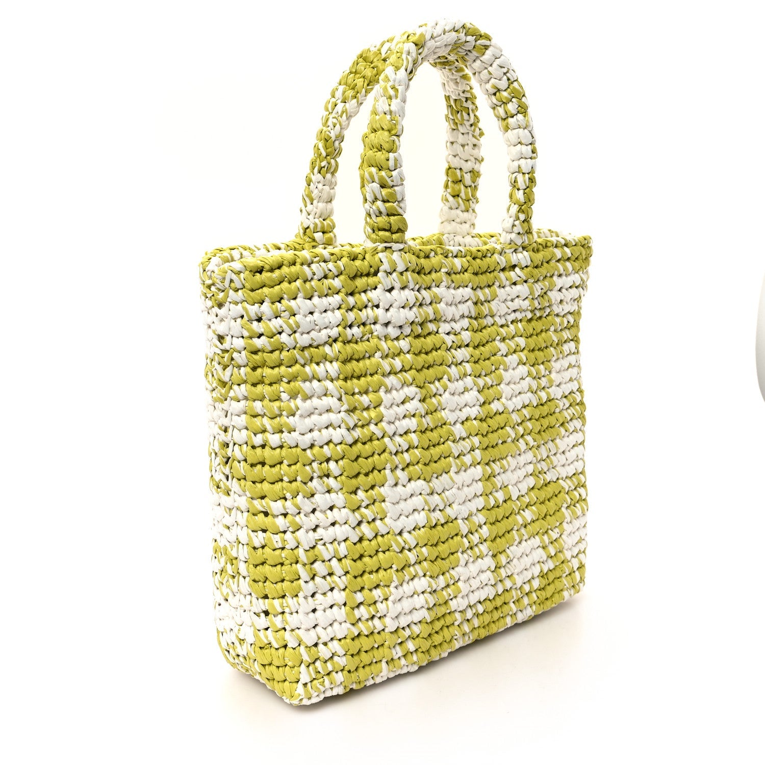 Yarn Raffia Effect Crochet Embroidered Small Logo Tote Citron Yellow