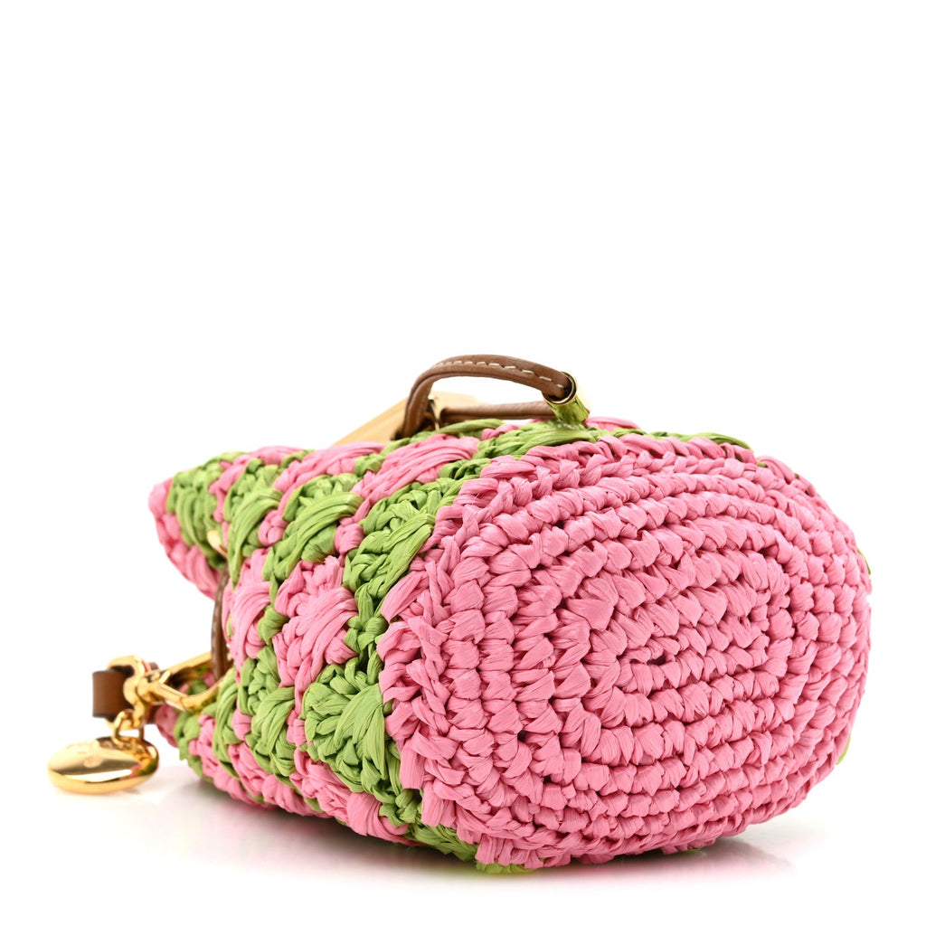 Yarn Raffia Effect Crochet Mini Pouch Petal Pink Lawn Green