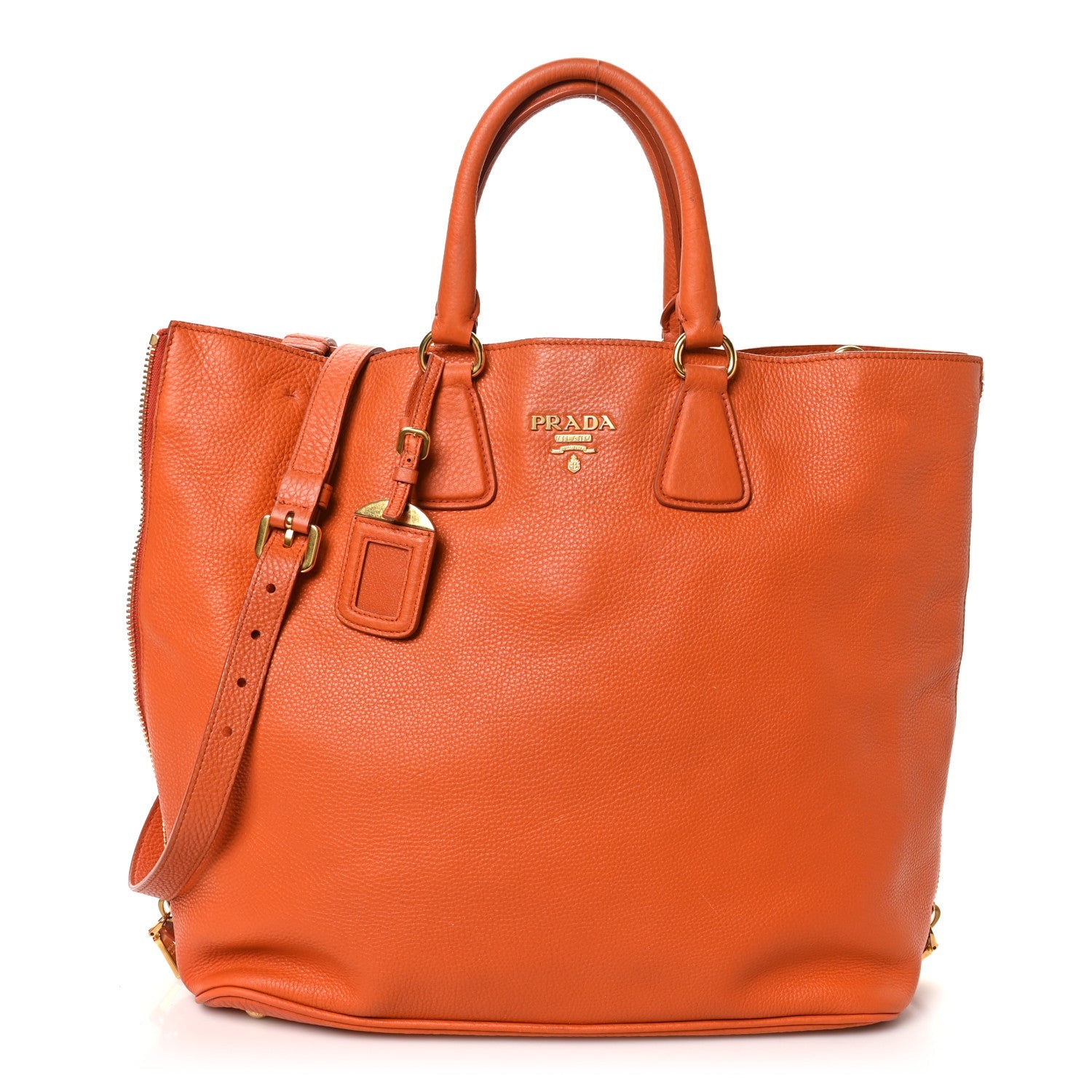 Vitello Daino Side Zip Shopping Tote Papaya