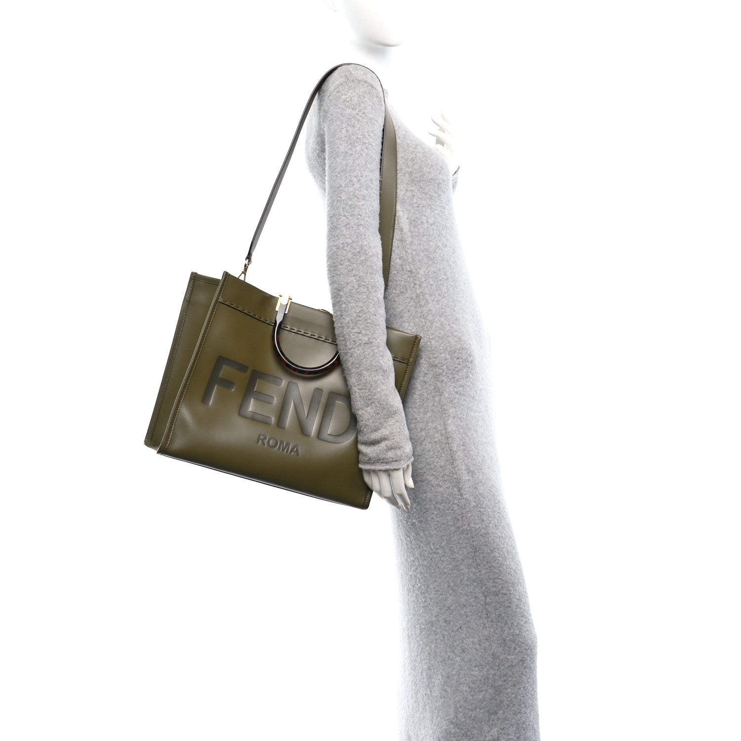 Vitello King Plexiglass Logo Embossed Medium Fendi Sunshine Shopper Tote Wood