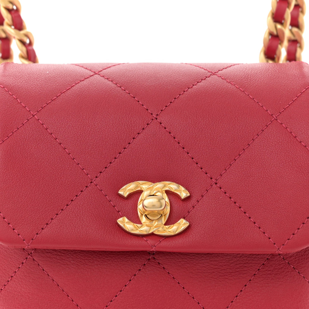 Calfskin Quilted Small Charms Backpack Red