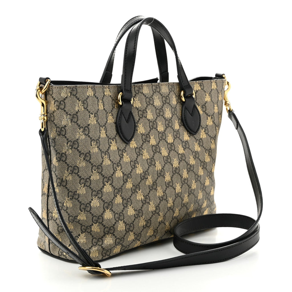 Soft GG Supreme Monogram Bees Small Crossbody Tote Beige Oro Black
