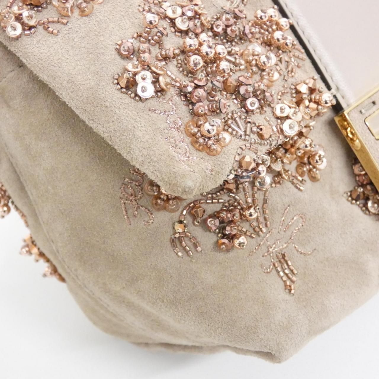 Fendi Mamma Baguette Small Suede Beads Sequins Shoulder Bag